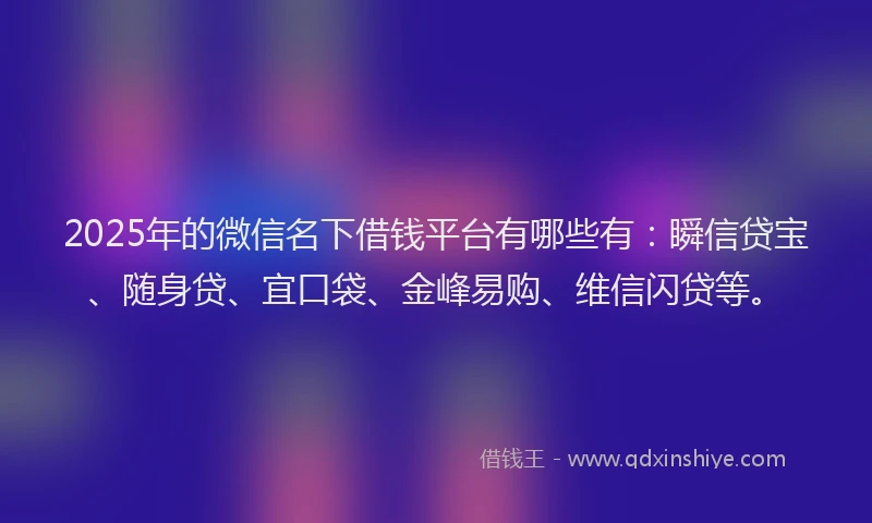 2025年的微信名下借钱平台有哪些有：瞬信贷宝、随身贷、宜口袋、金峰易购、维信闪贷等。