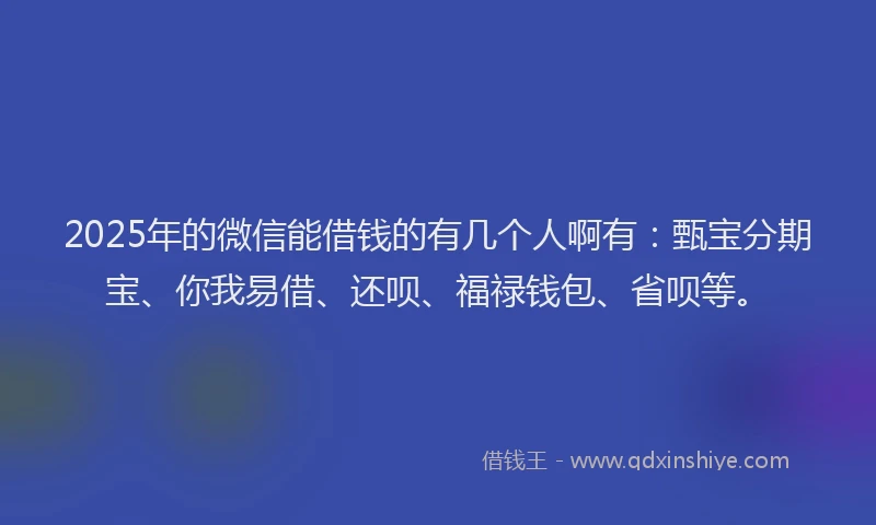 2025年的微信能借钱的有几个人啊有：甄宝分期宝、你我易借、还呗、福禄钱包、省呗等。