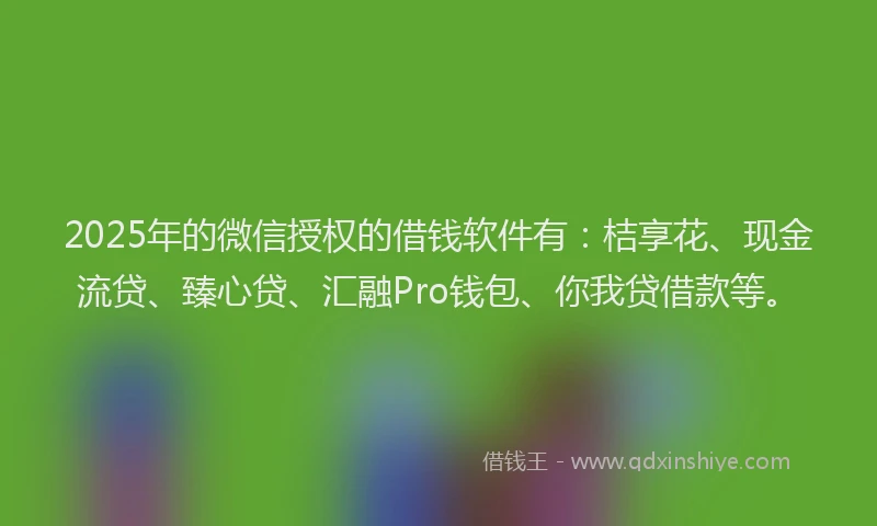 2025年的微信授权的借钱软件有：桔享花、现金流贷、臻心贷、汇融Pro钱包、你我贷借款等。