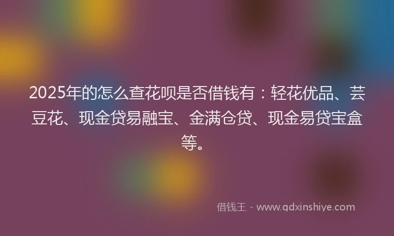 2025年的怎么查花呗是否借钱有：轻花优品、芸豆花、现金贷易融宝、金满仓贷、现金易贷宝盒等。