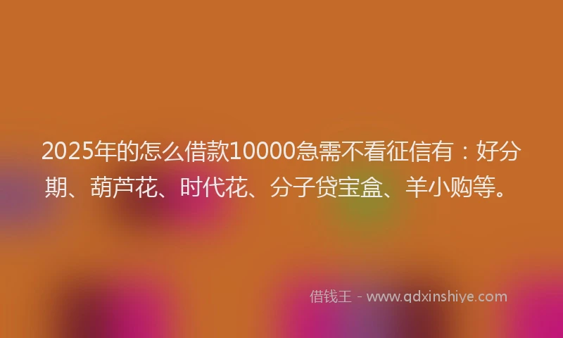 2025年的怎么借款10000急需不看征信有：好分期、葫芦花、时代花、分子贷宝盒、羊小购等。