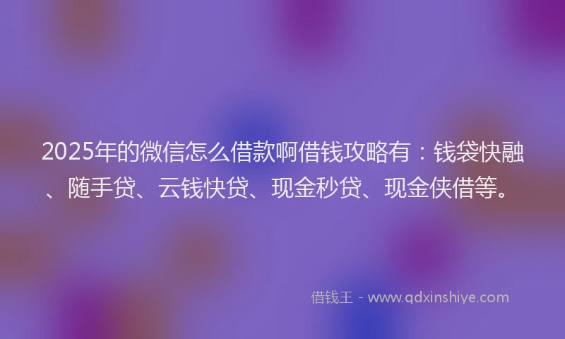 2025年的微信怎么借款啊借钱攻略有：钱袋快融、随手贷、云钱快贷、现金秒贷、现金侠借等。