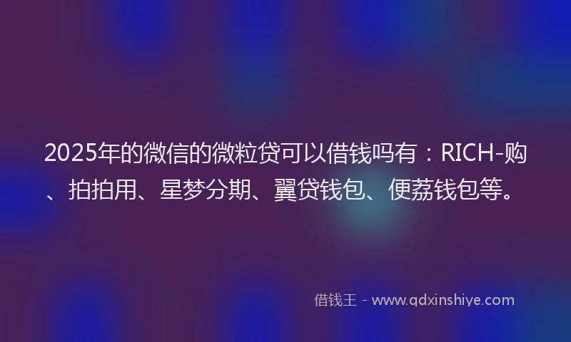 2025年的微信的微粒贷可以借钱吗有：RICH-购、拍拍用、星梦分期、翼贷钱包、便荔钱包等。