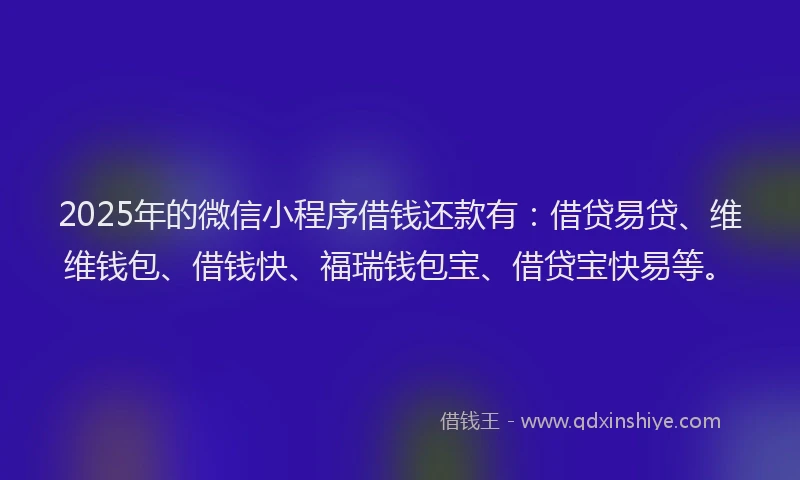 2025年的微信小程序借钱还款有：借贷易贷、维维钱包、借钱快、福瑞钱包宝、借贷宝快易等。