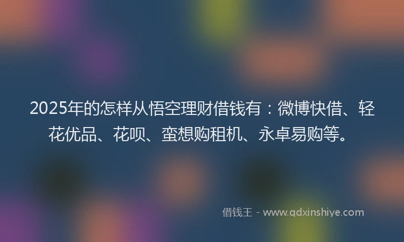 2025年的怎样从悟空理财借钱有：微博快借、轻花优品、花呗、蛮想购租机、永卓易购等。