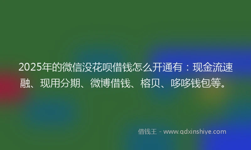 2025年的微信没花呗借钱怎么开通有：现金流速融、现用分期、微博借钱、榕贝、哆哆钱包等。