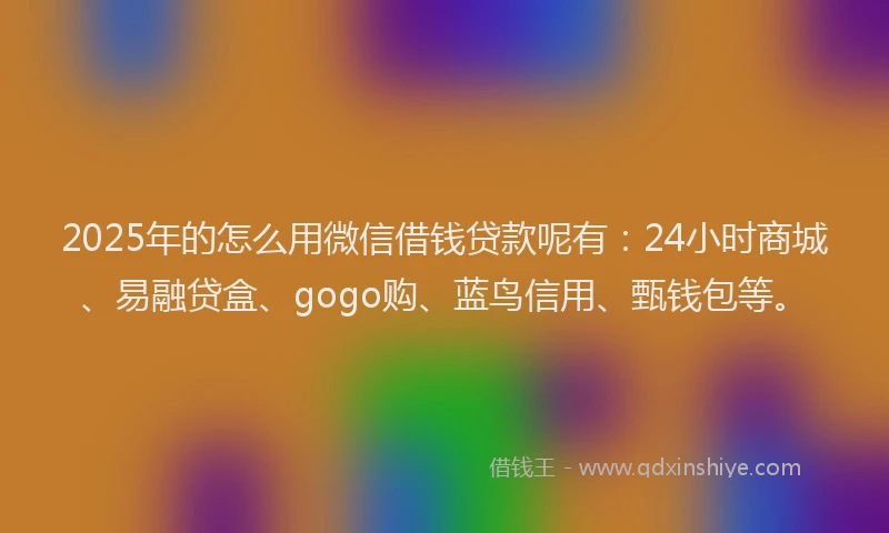 2025年的怎么用微信借钱贷款呢有：24小时商城、易融贷盒、gogo购、蓝鸟信用、甄钱包等。