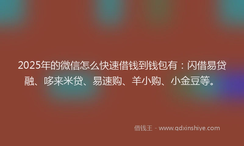 2025年的微信怎么快速借钱到钱包有：闪借易贷融、哆来米贷、易速购、羊小购、小金豆等。