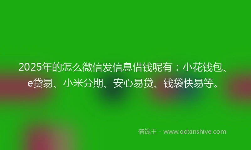 2025年的怎么微信发信息借钱呢有：小花钱包、e贷易、小米分期、安心易贷、钱袋快易等。