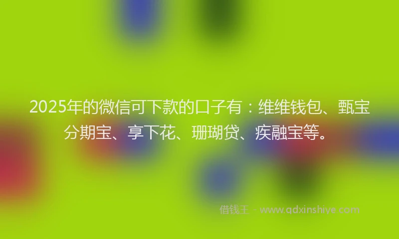 2025年的微信可下款的口子有：维维钱包、甄宝分期宝、享下花、珊瑚贷、疾融宝等。