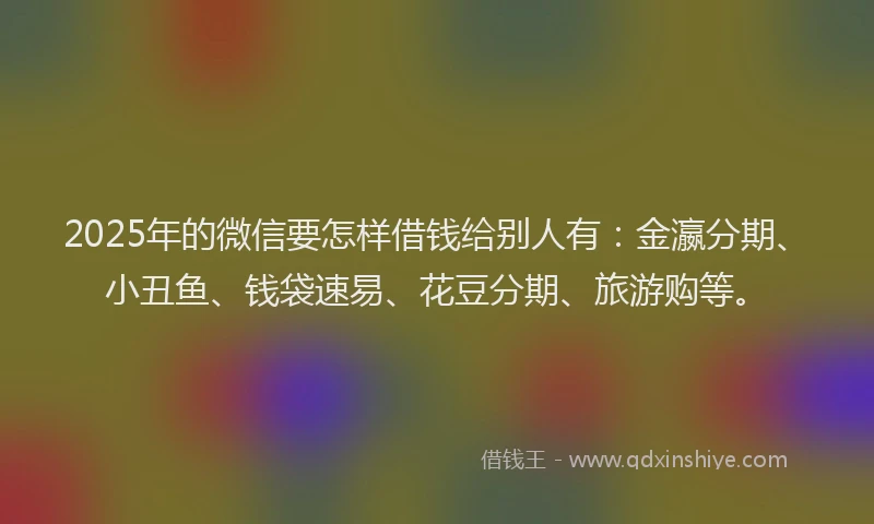 2025年的微信要怎样借钱给别人有：金瀛分期、小丑鱼、钱袋速易、花豆分期、旅游购等。