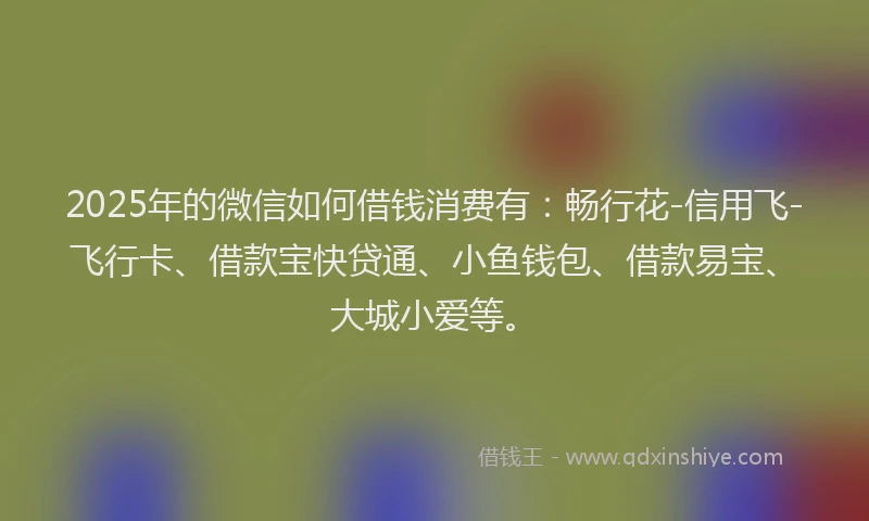 2025年的微信如何借钱消费有：畅行花-信用飞-飞行卡、借款宝快贷通、小鱼钱包、借款易宝、大城小爱等。