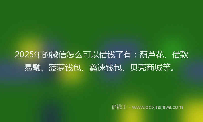 2025年的微信怎么可以借钱了有：葫芦花、借款易融、菠萝钱包、鑫速钱包、贝壳商城等。