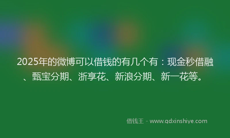 2025年的微博可以借钱的有几个有：现金秒借融、甄宝分期、浙享花、新浪分期、新一花等。