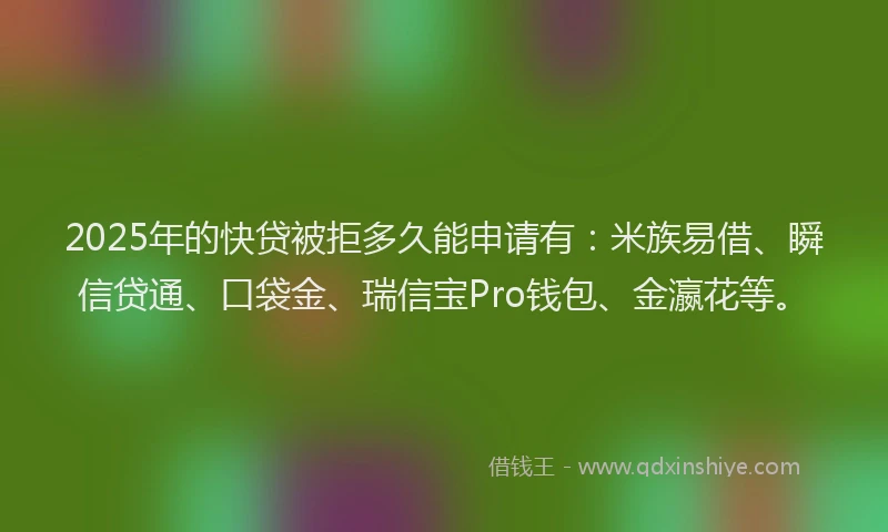 2025年的快贷被拒多久能申请有：米族易借、瞬信贷通、口袋金、瑞信宝Pro钱包、金瀛花等。