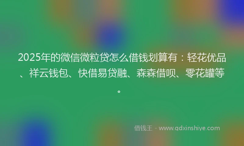 2025年的微信微粒贷怎么借钱划算有：轻花优品、祥云钱包、快借易贷融、森森借呗、零花罐等。