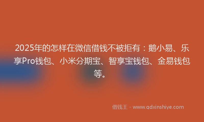 2025年的怎样在微信借钱不被拒有：鹅小易、乐享Pro钱包、小米分期宝、智享宝钱包、金易钱包等。