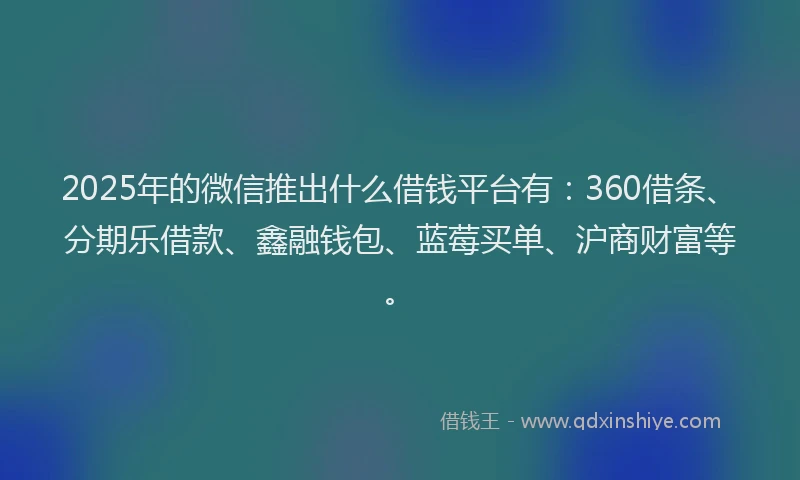2025年的微信推出什么借钱平台有：360借条、分期乐借款、鑫融钱包、蓝莓买单、沪商财富等。