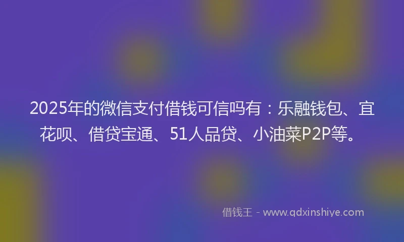 2025年的微信支付借钱可信吗有：乐融钱包、宜花呗、借贷宝通、51人品贷、小油菜P2P等。