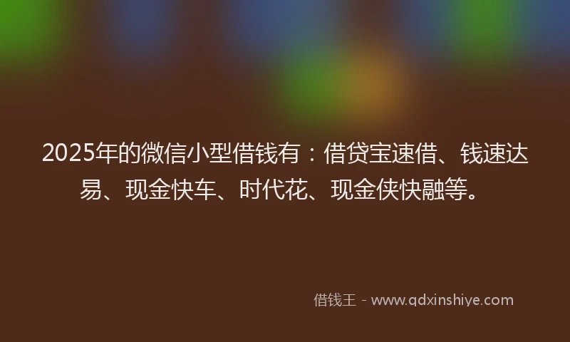 2025年的微信小型借钱有：借贷宝速借、钱速达易、现金快车、时代花、现金侠快融等。