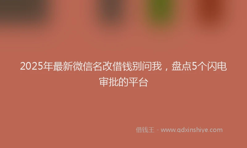 2025年最新微信名改借钱别问我，盘点5个闪电审批的平台