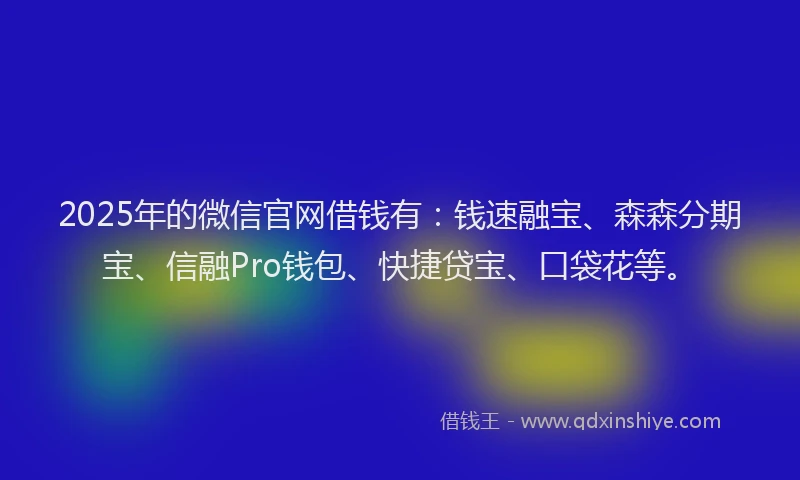 2025年的微信官网借钱有：钱速融宝、森森分期宝、信融Pro钱包、快捷贷宝、口袋花等。