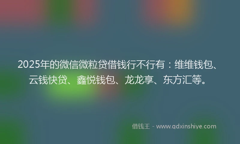 2025年的微信微粒贷借钱行不行有：维维钱包、云钱快贷、鑫悦钱包、龙龙享、东方汇等。