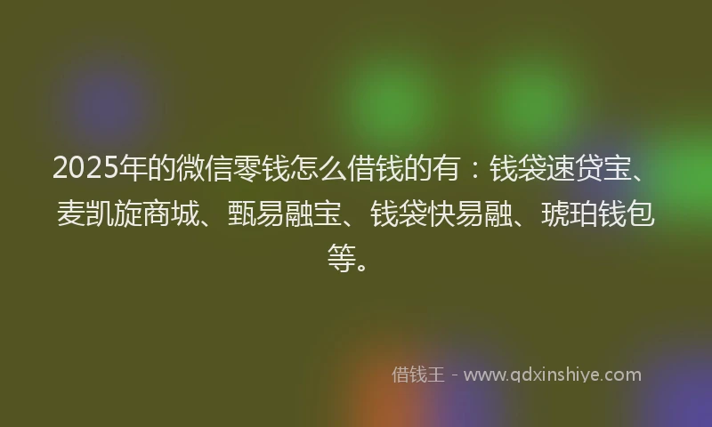 2025年的微信零钱怎么借钱的有：钱袋速贷宝、麦凯旋商城、甄易融宝、钱袋快易融、琥珀钱包等。