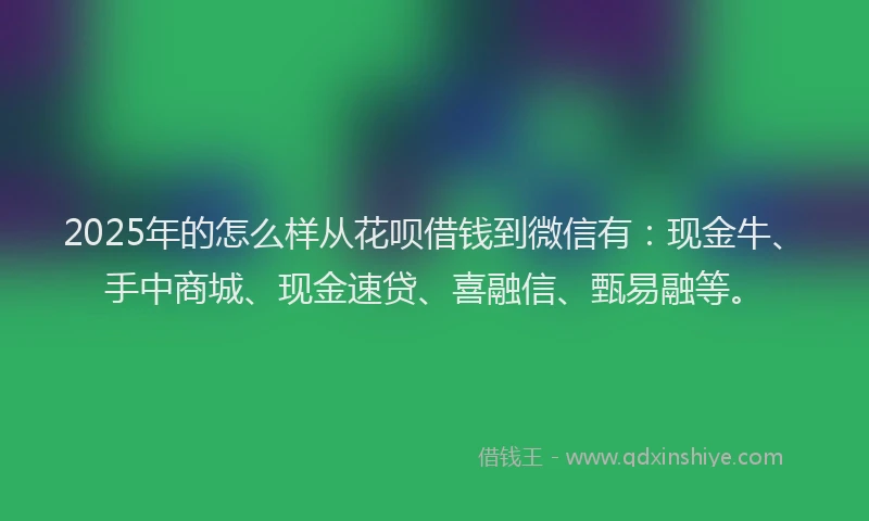 2025年的怎么样从花呗借钱到微信有：现金牛、手中商城、现金速贷、喜融信、甄易融等。