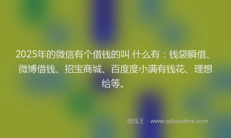 2025年的微信有个借钱的叫 什么有：钱袋瞬借、微博借钱、招宝商城、百度度小满有钱花、理想给等。