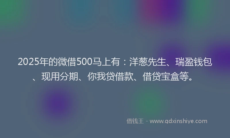 2025年的微借500马上有：洋葱先生、瑞盈钱包、现用分期、你我贷借款、借贷宝盒等。