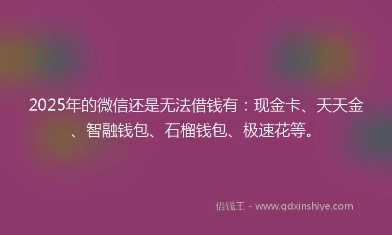 2025年的微信还是无法借钱有：现金卡、天天金、智融钱包、石榴钱包、极速花等。