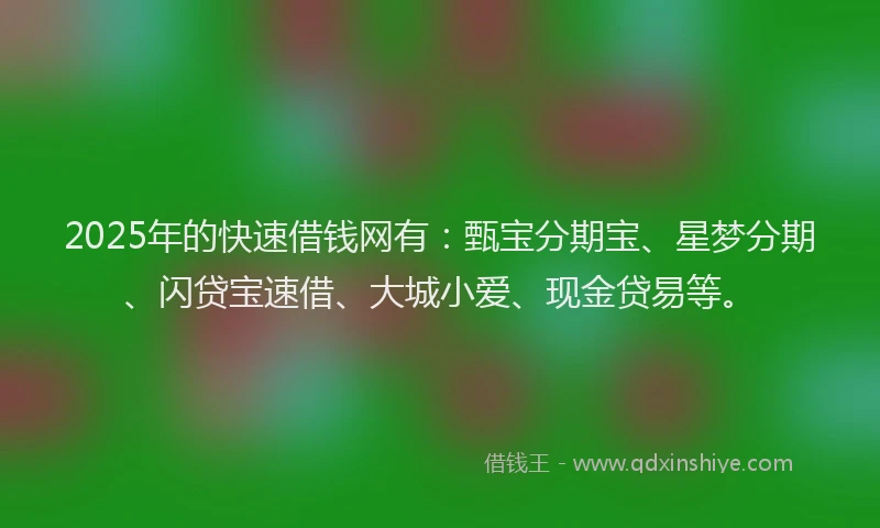 2025年的快速借钱网有：甄宝分期宝、星梦分期、闪贷宝速借、大城小爱、现金贷易等。