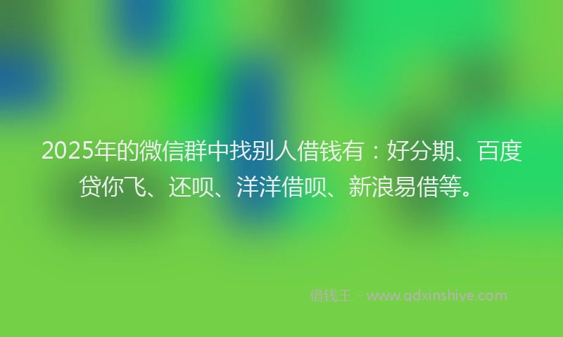 2025年的微信群中找别人借钱有：好分期、百度贷你飞、还呗、洋洋借呗、新浪易借等。