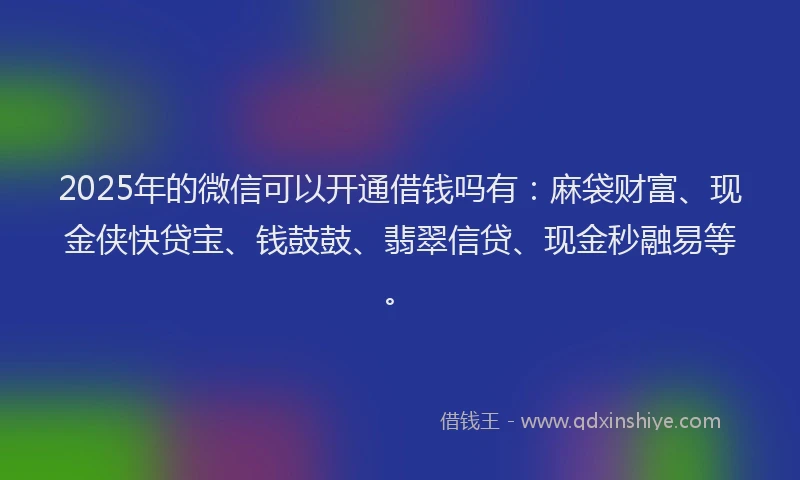 2025年的微信可以开通借钱吗有：麻袋财富、现金侠快贷宝、钱鼓鼓、翡翠信贷、现金秒融易等。