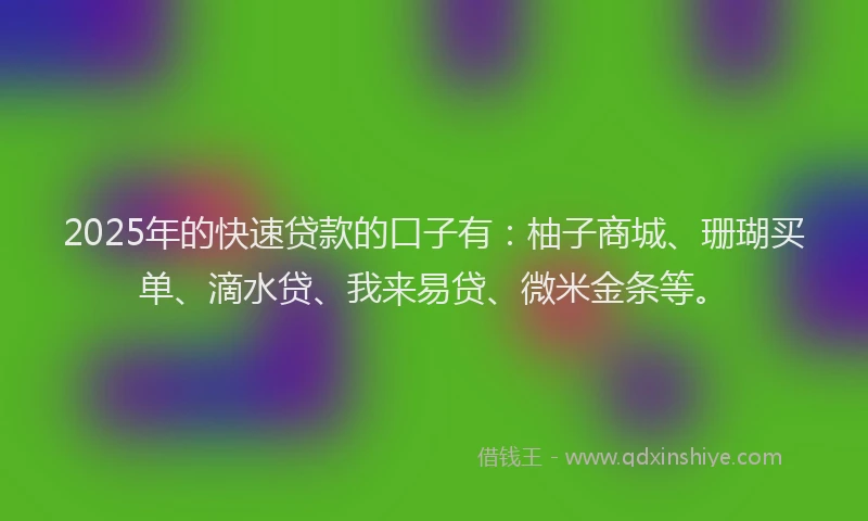 2025年的快速贷款的口子有：柚子商城、珊瑚买单、滴水贷、我来易贷、微米金条等。