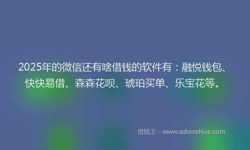 2025年的微信还有啥借钱的软件有：融悦钱包、快快易借、森森花呗、琥珀买单、乐宝花等。