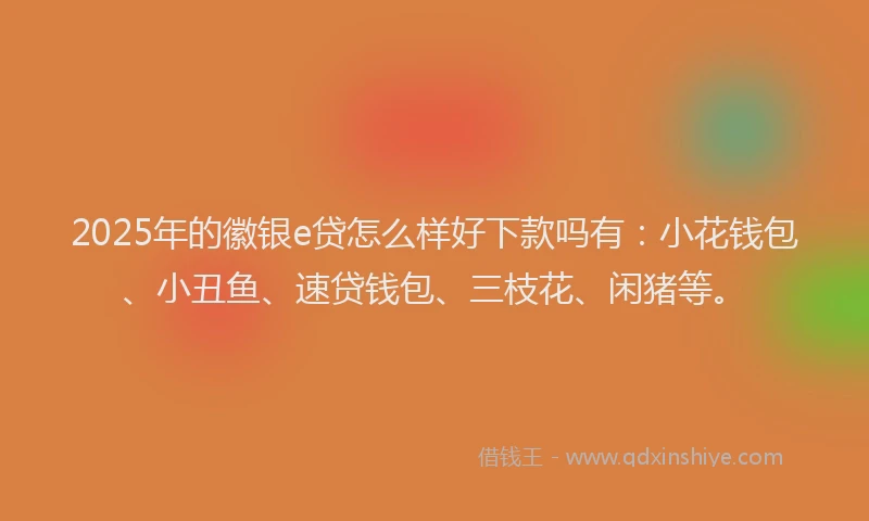 2025年的徽银e贷怎么样好下款吗有：小花钱包、小丑鱼、速贷钱包、三枝花、闲猪等。