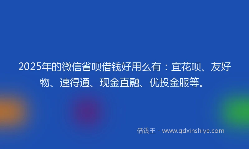 2025年的微信省呗借钱好用么有：宜花呗、友好物、速得通、现金直融、优投金服等。