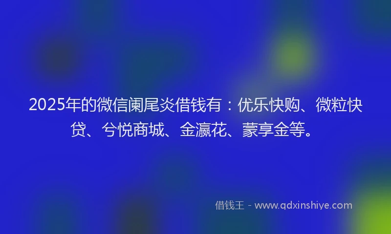 2025年的微信阑尾炎借钱有：优乐快购、微粒快贷、兮悦商城、金瀛花、蒙享金等。