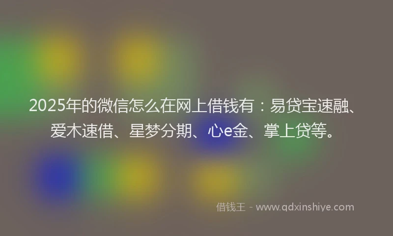 2025年的微信怎么在网上借钱有：易贷宝速融、爱木速借、星梦分期、心e金、掌上贷等。
