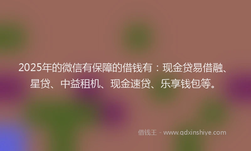 2025年的微信有保障的借钱有：现金贷易借融、星贷、中益租机、现金速贷、乐享钱包等。