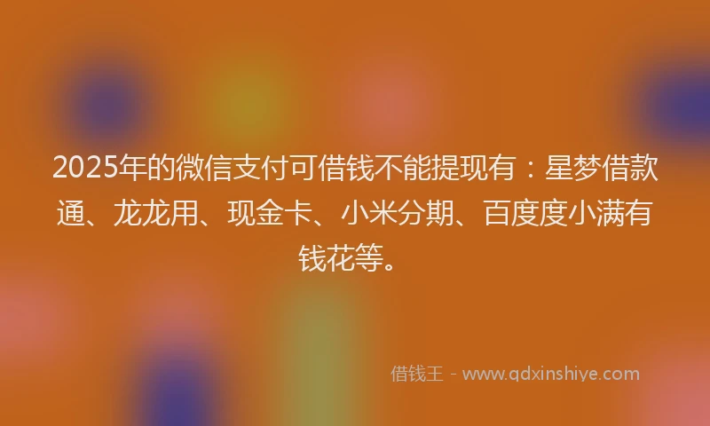 2025年的微信支付可借钱不能提现有：星梦借款通、龙龙用、现金卡、小米分期、百度度小满有钱花等。