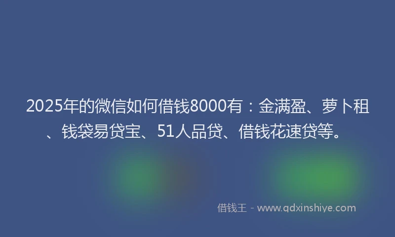 2025年的微信如何借钱8000有：金满盈、萝卜租、钱袋易贷宝、51人品贷、借钱花速贷等。