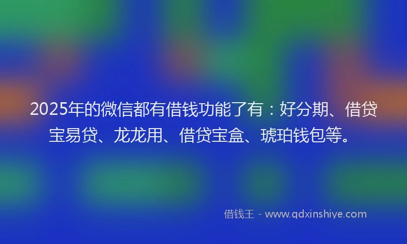 2025年的微信都有借钱功能了有：好分期、借贷宝易贷、龙龙用、借贷宝盒、琥珀钱包等。