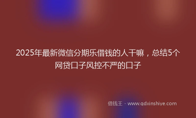 2025年最新微信分期乐借钱的人干嘛，总结5个网贷口子风控不严的口子