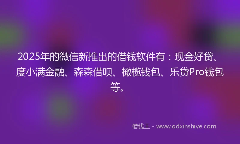 2025年的微信新推出的借钱软件有：现金好贷、度小满金融、森森借呗、橄榄钱包、乐贷Pro钱包等。
