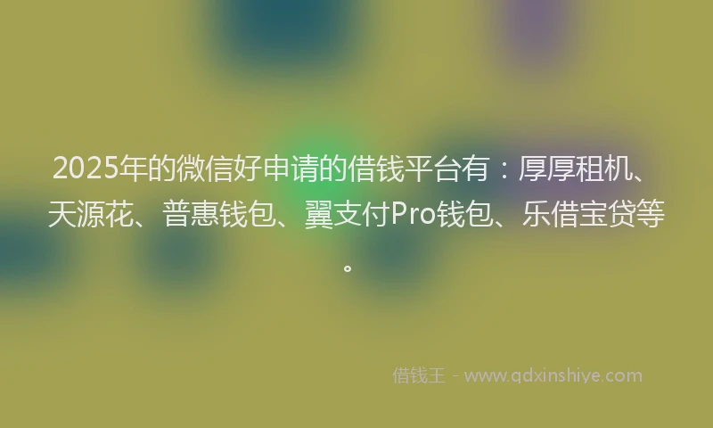 2025年的微信好申请的借钱平台有：厚厚租机、天源花、普惠钱包、翼支付Pro钱包、乐借宝贷等。
