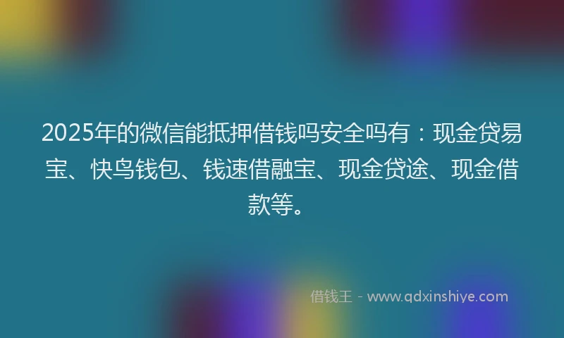 2025年的微信能抵押借钱吗安全吗有：现金贷易宝、快鸟钱包、钱速借融宝、现金贷途、现金借款等。