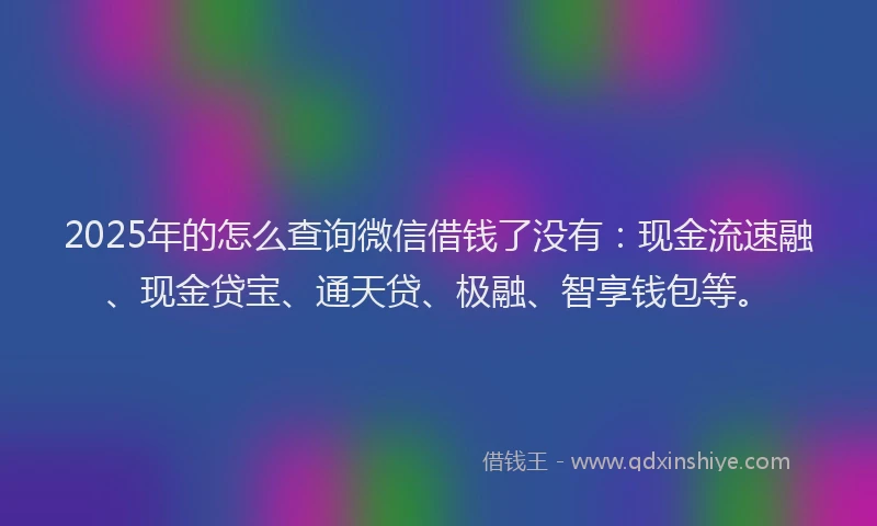2025年的怎么查询微信借钱了没有：现金流速融、现金贷宝、通天贷、极融、智享钱包等。